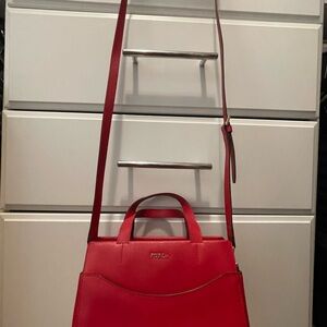 Furla Red Leather Top-Handle Satchel with Crossbody Strap